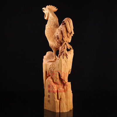 直銷海南黃楊木雕刻金雞報(bào)曉工藝品 匠心雕琢，家居與商務(wù)禮品之選